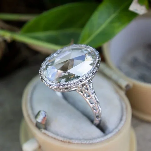 🎀 Dainty Noble Anillos Large Oval Pure ZirconSilverPlatedVintageRing, UNVN12058